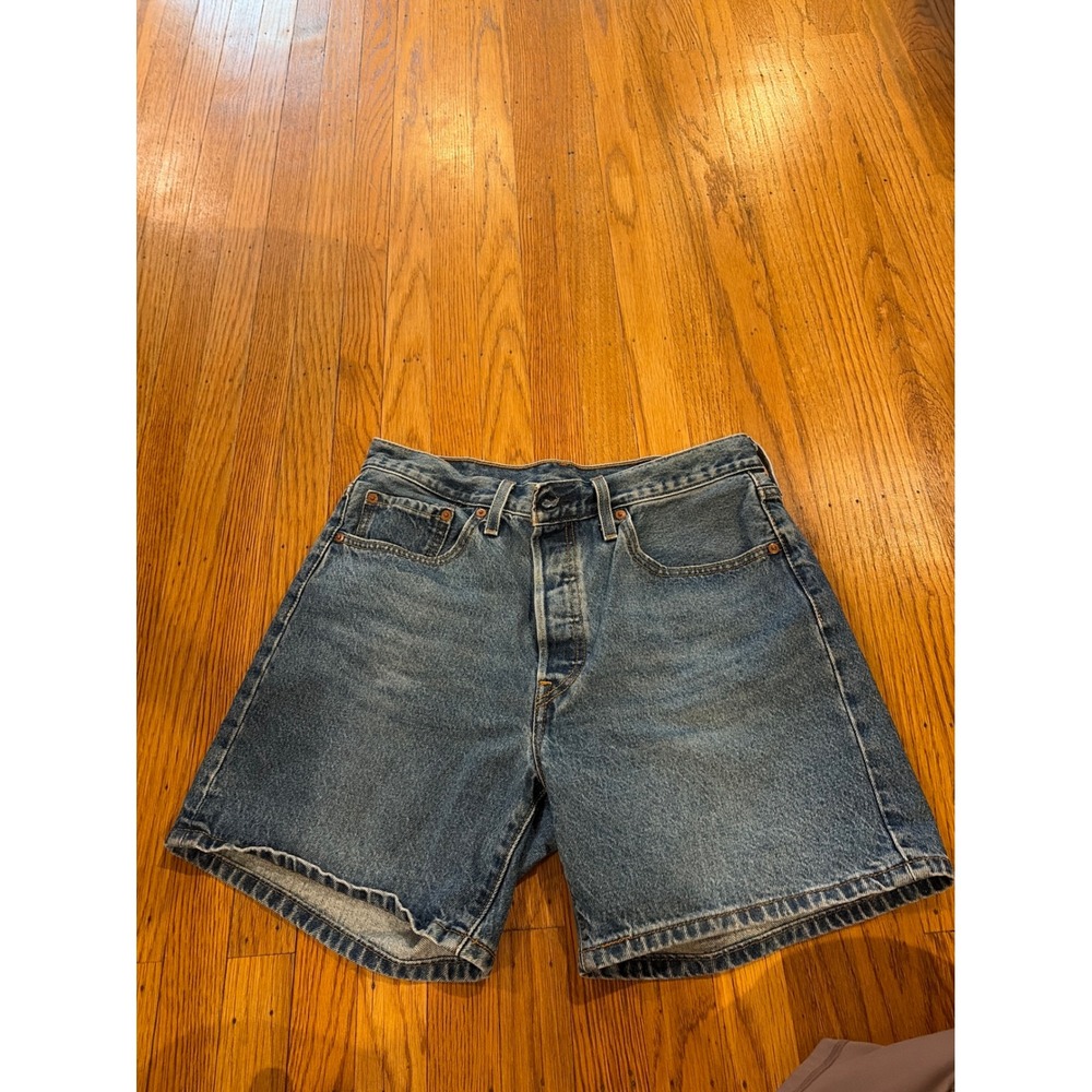 Levis 501 Button Fly Denim Shorts Medium Wash High Rise Blue Cotton 29 Waist
